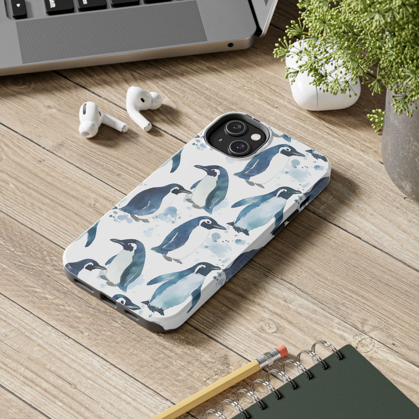 Animal Instinct | Watercolor Blue Gray Penguins